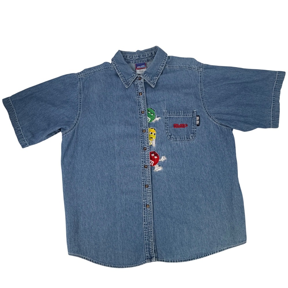 M&M's Brand Denim Button Up Shirt 22W/24W‎ Blue Vintage Character Y2K Retro
